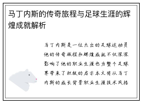 马丁内斯的传奇旅程与足球生涯的辉煌成就解析